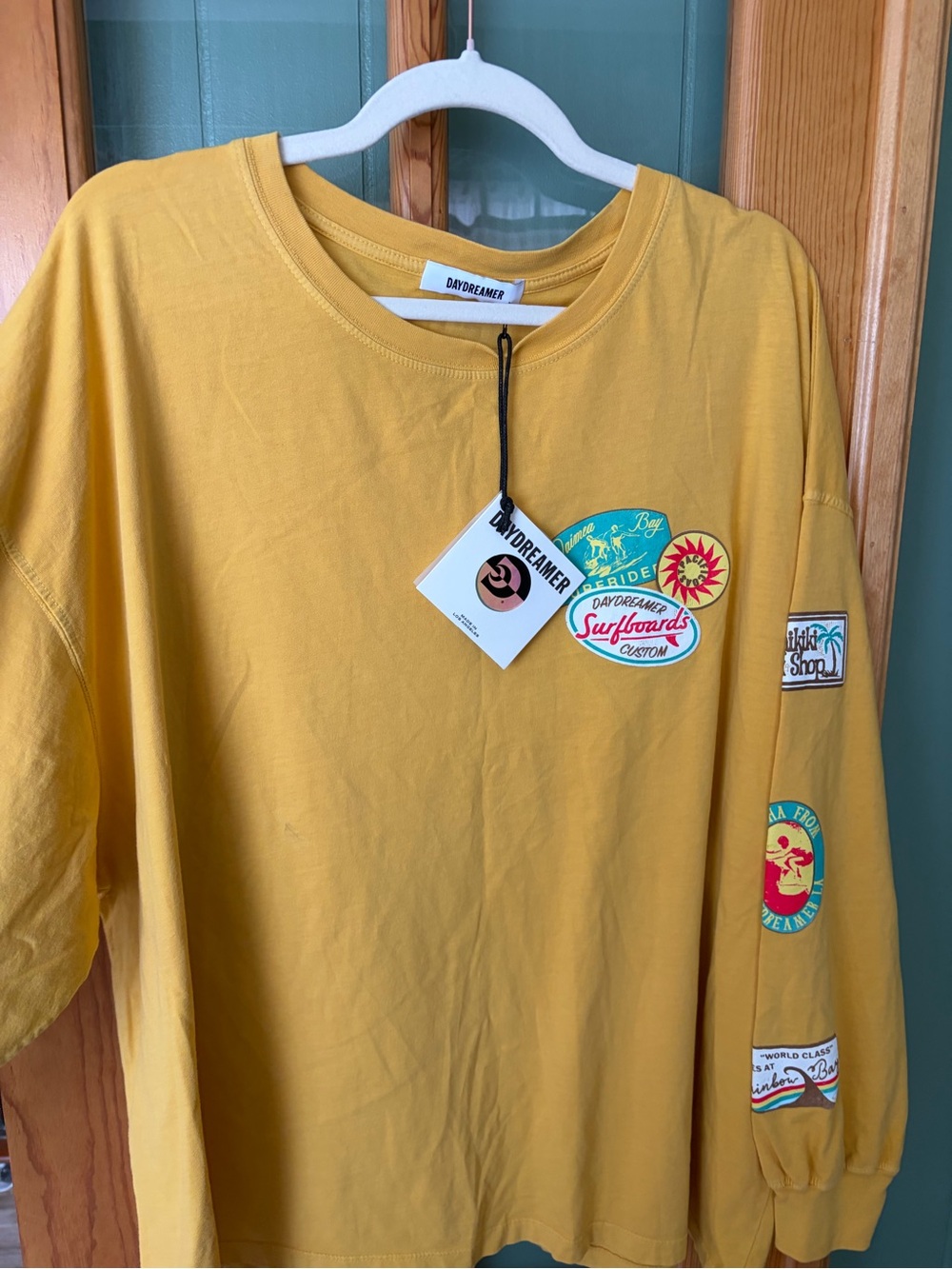 NWT Daydreamer Surf Patches Oversized Long Sleeve Yellow Honey